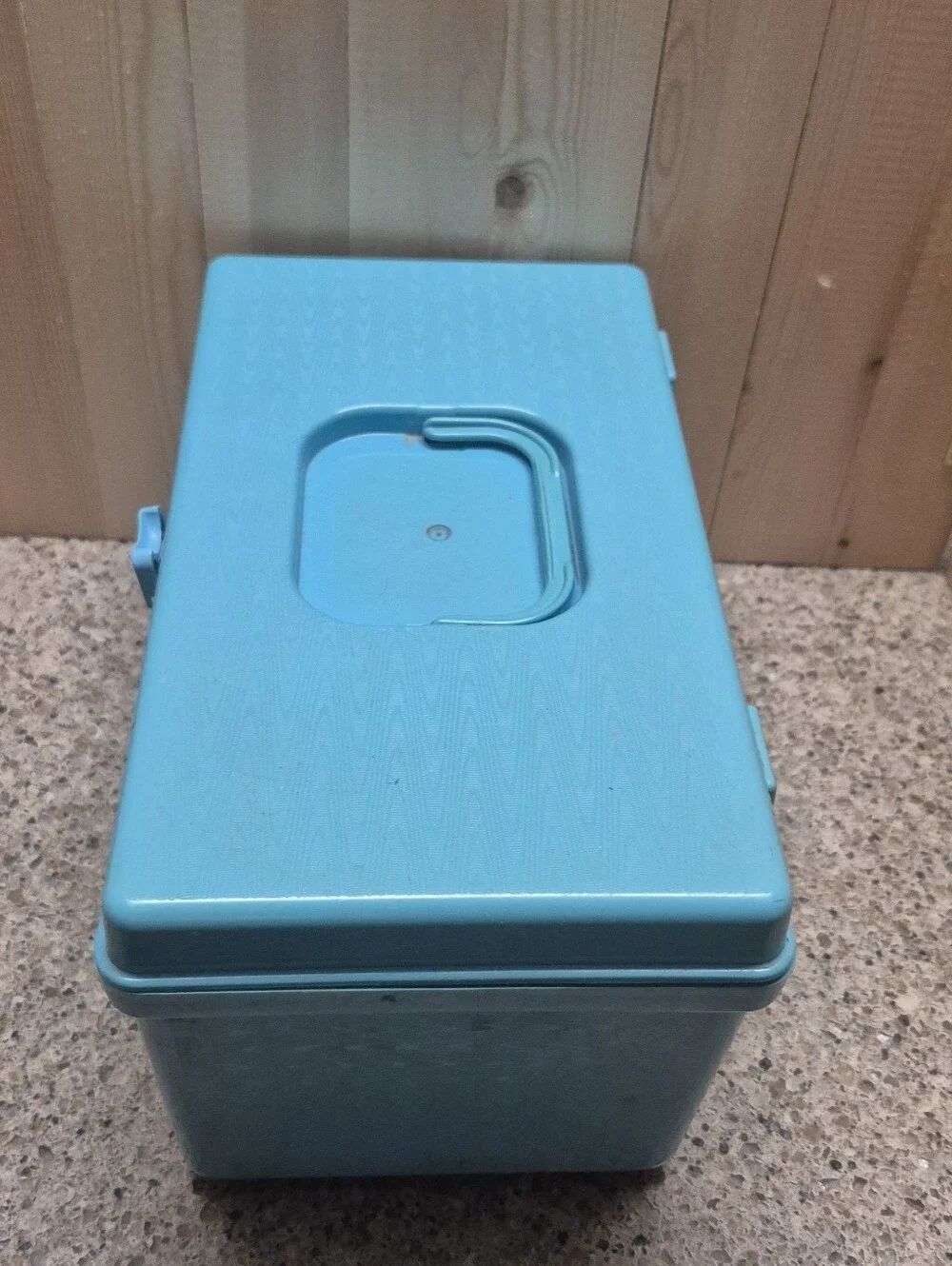 ​Vintage Blue Plastic Sewing Box Organizer Case with Removable Tray Spool Holder